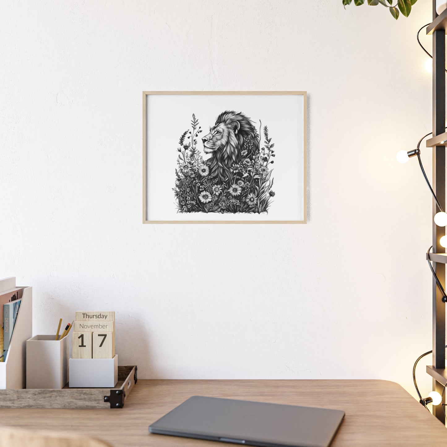 Löwe mit Wildblüten