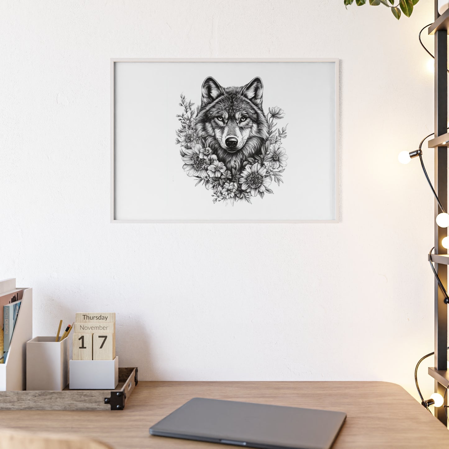Wolf mit Wildblumen