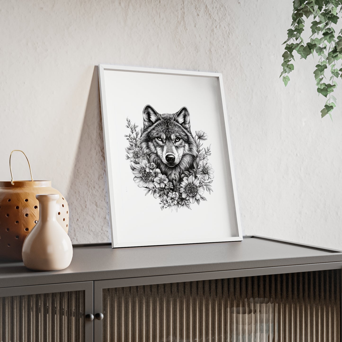 Wolf mit Wildblumen
