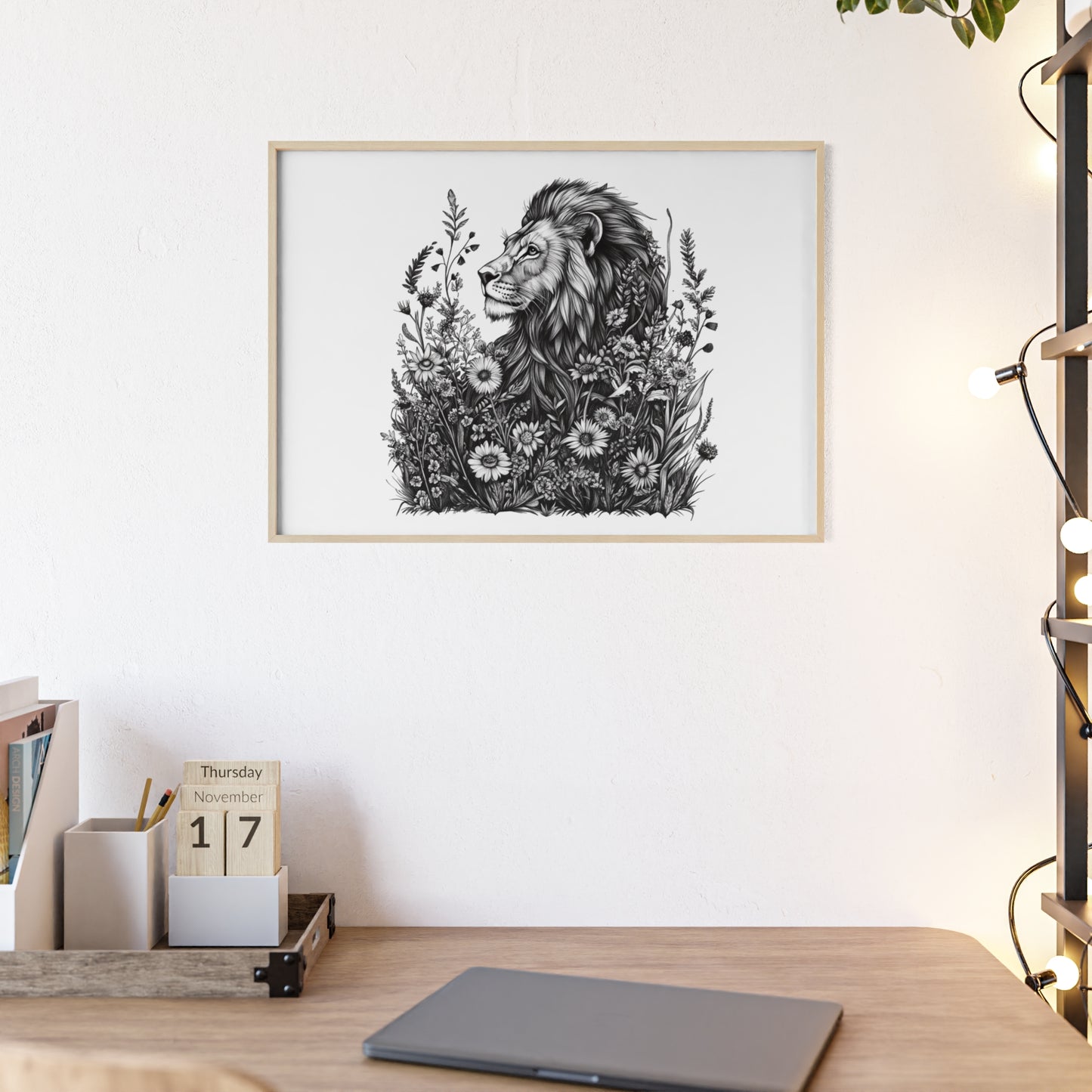 Löwe mit Wildblüten