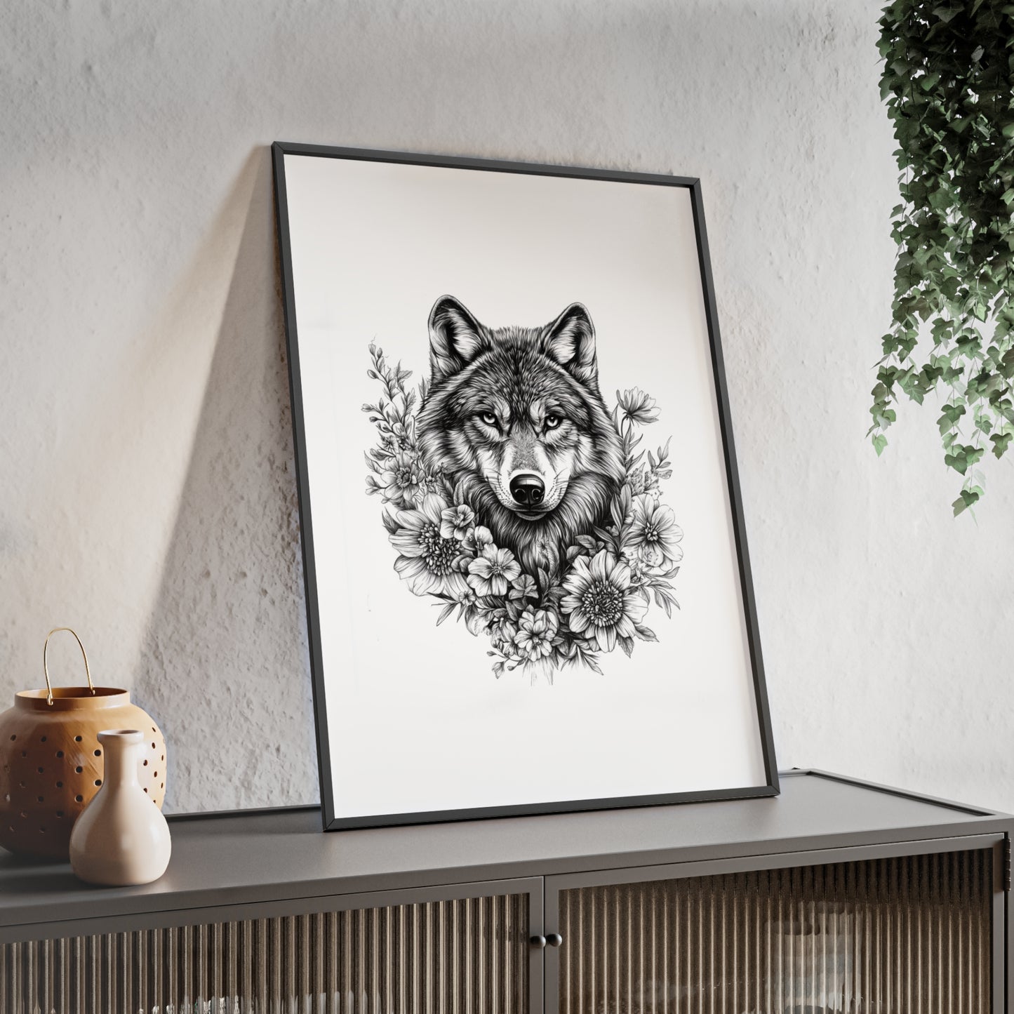 Wolf mit Wildblumen