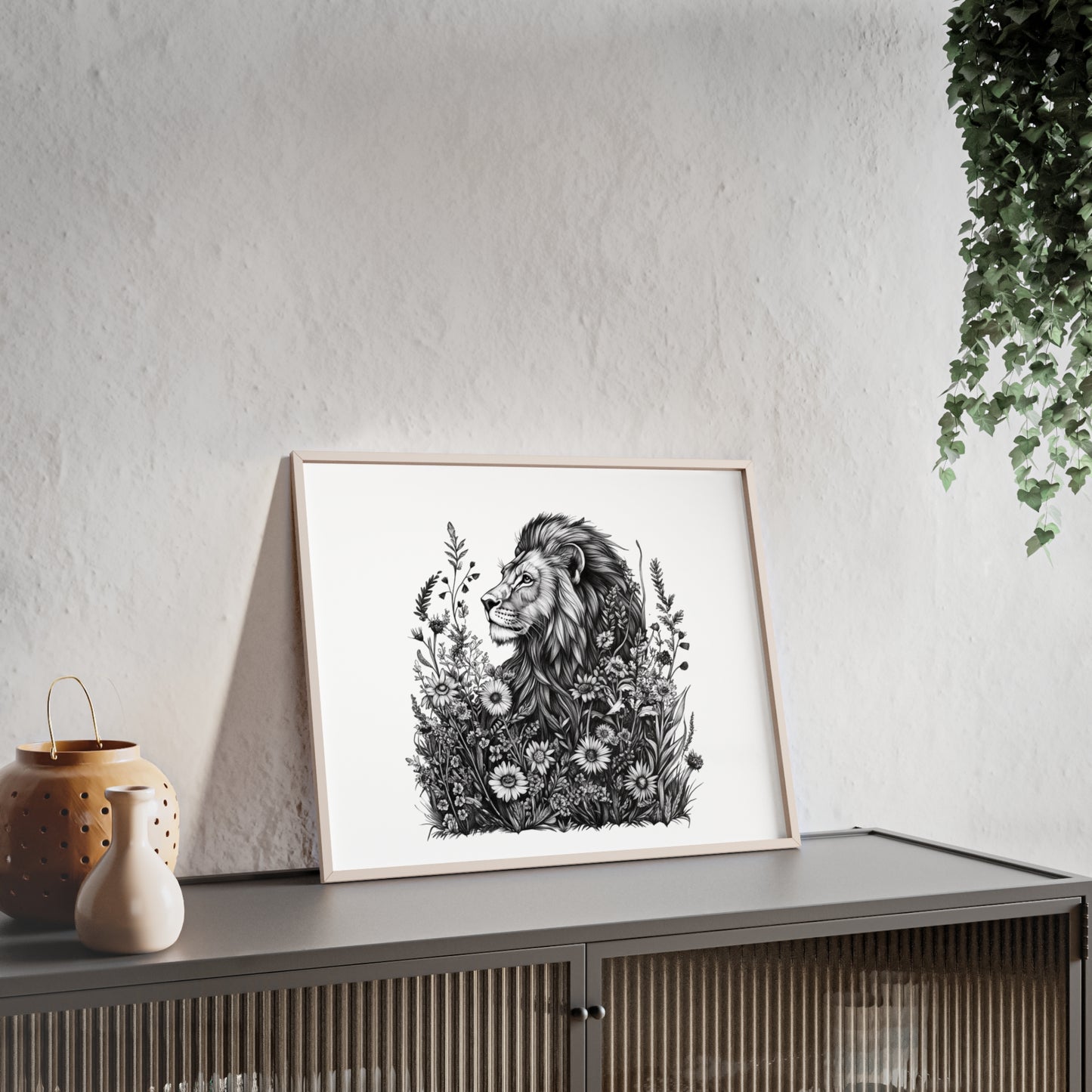 Löwe mit Wildblüten