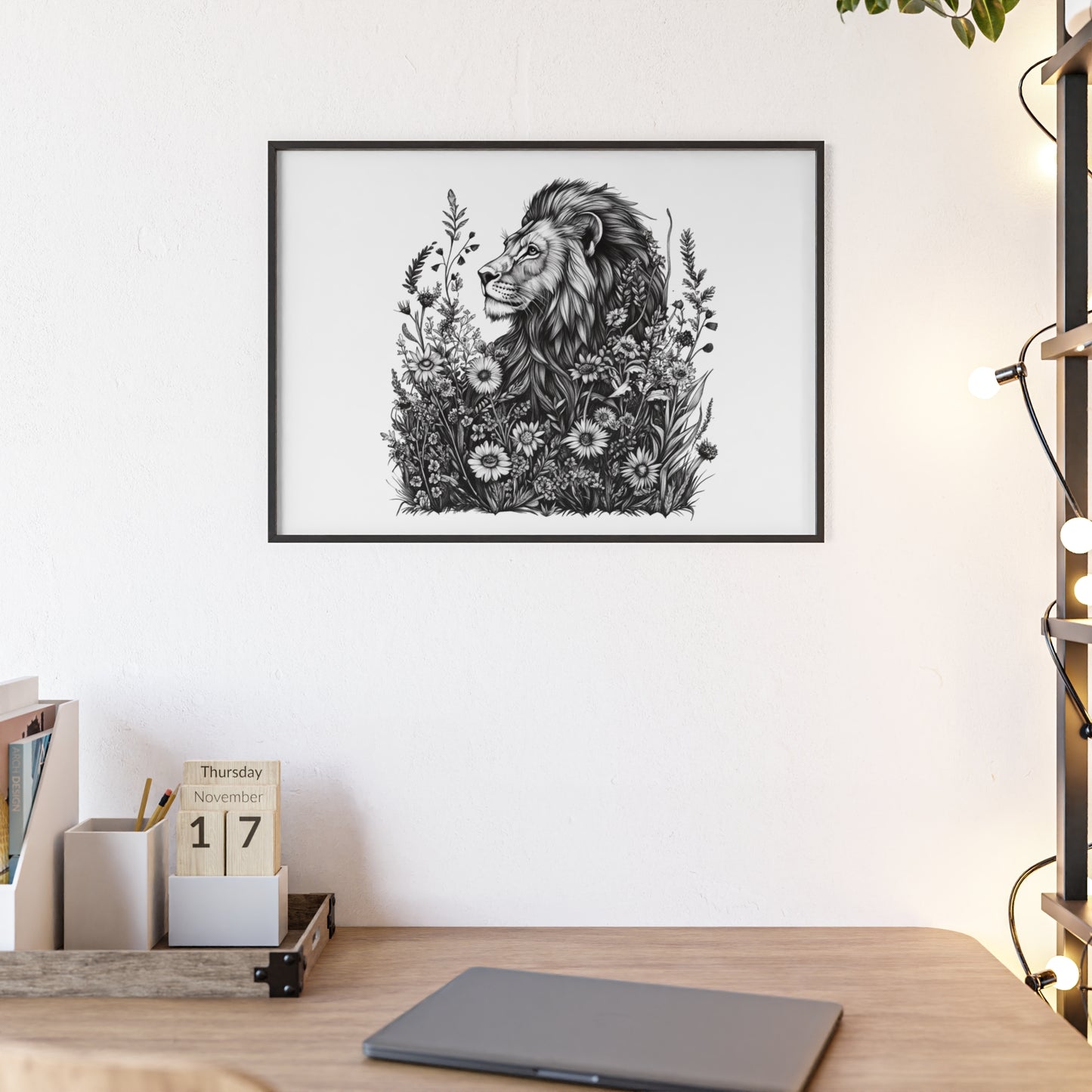 Löwe mit Wildblüten