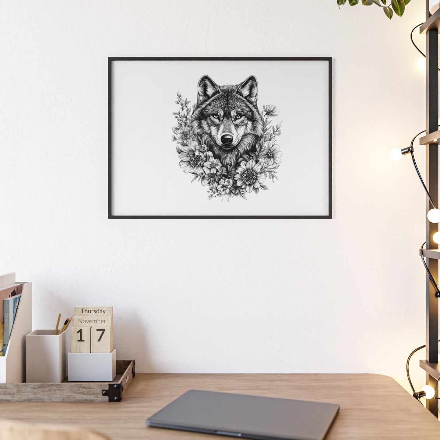 Wolf mit Wildblumen
