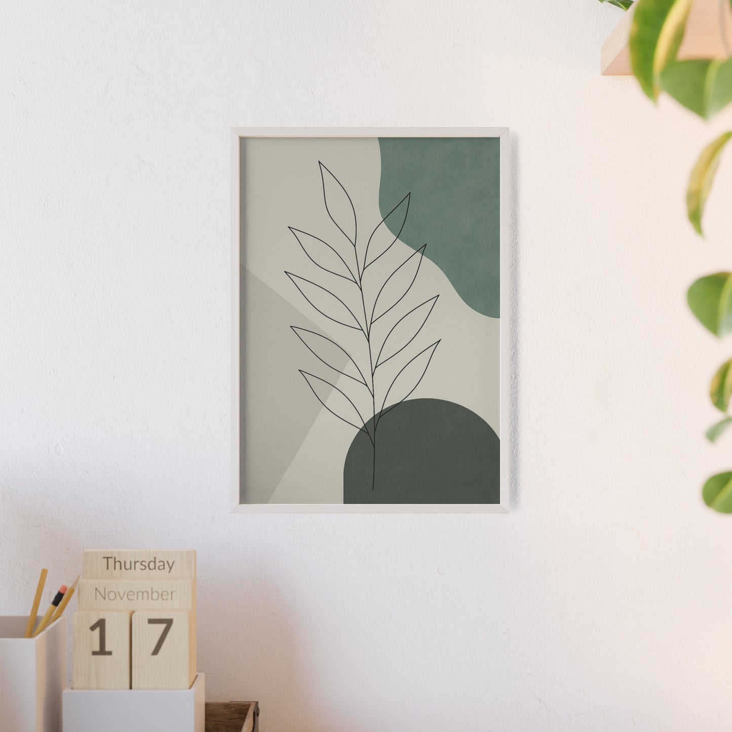 Abstraktes Blätter-Poster – Sanfte Grüntöne & Minimalistisches Design