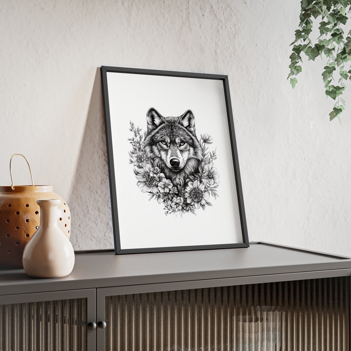 Wolf mit Wildblumen