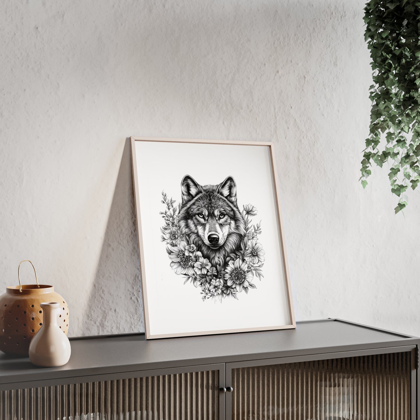 Wolf mit Wildblumen