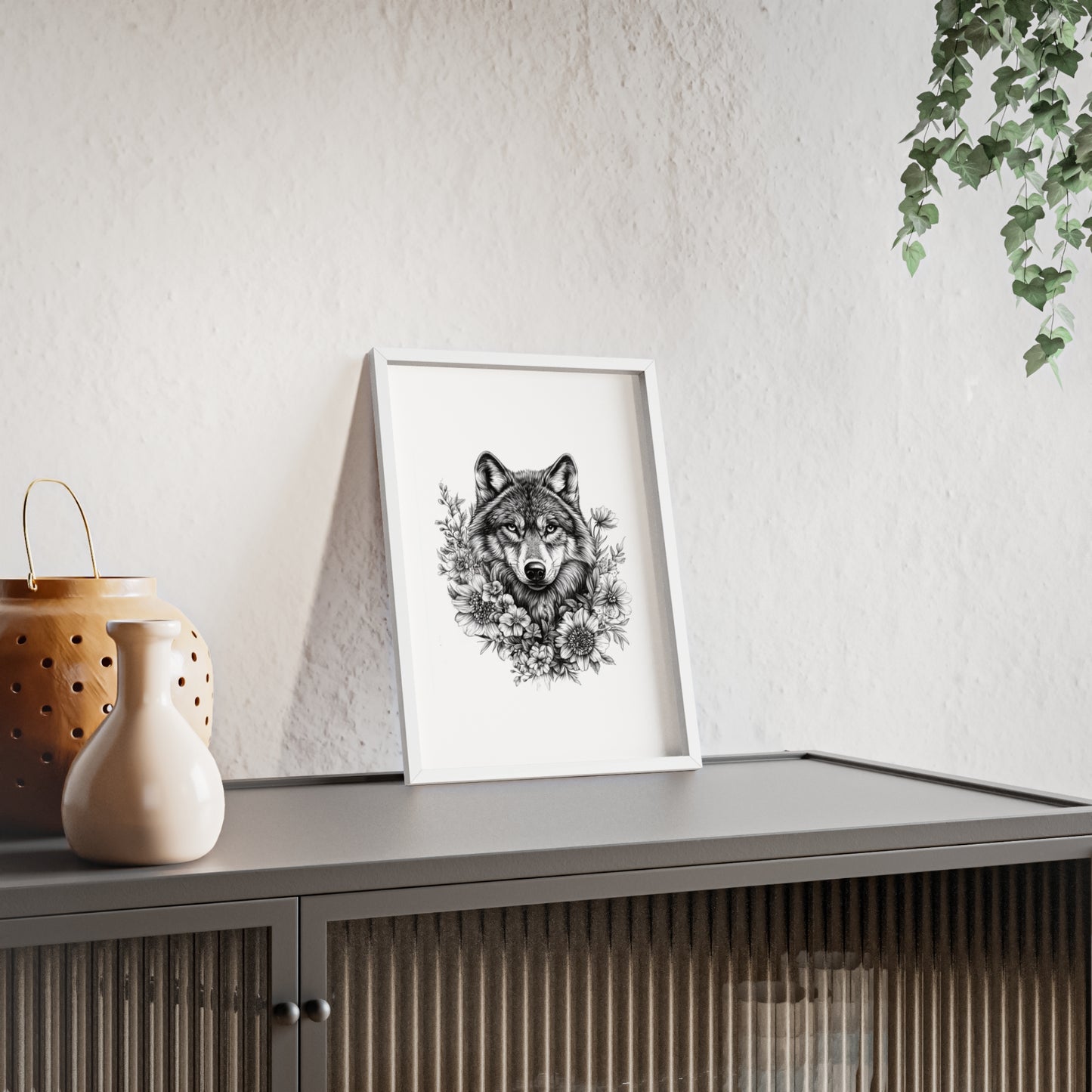 Wolf mit Wildblumen