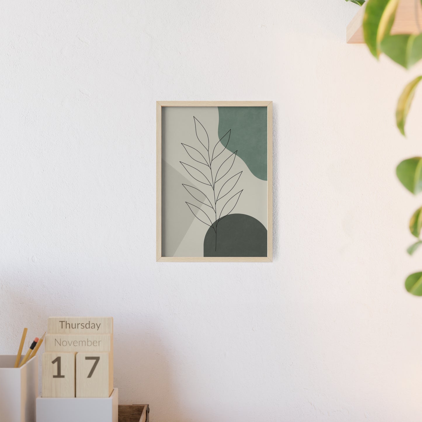 Abstraktes Blätter-Poster – Sanfte Grüntöne & Minimalistisches Design