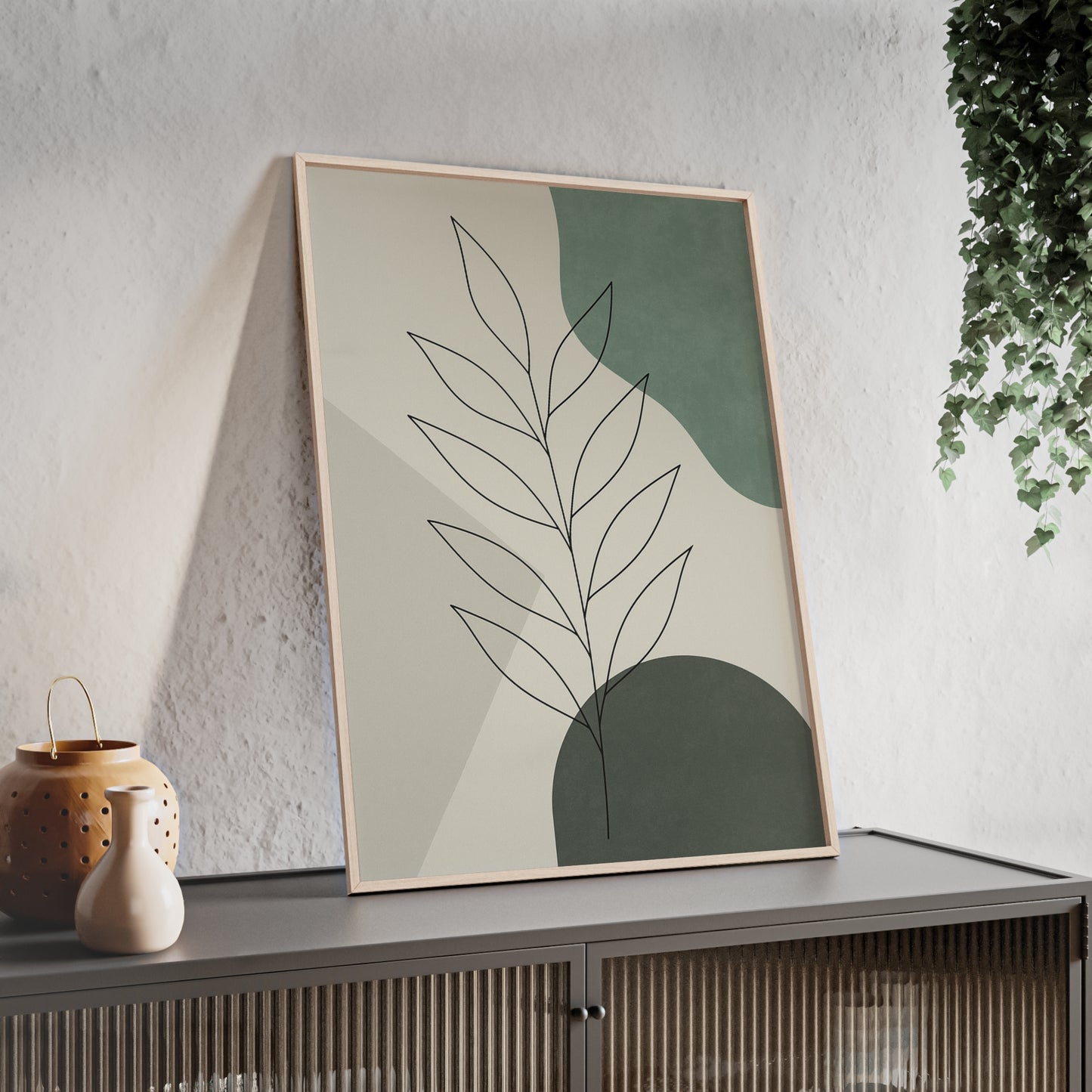 Abstraktes Blätter-Poster – Sanfte Grüntöne & Minimalistisches Design