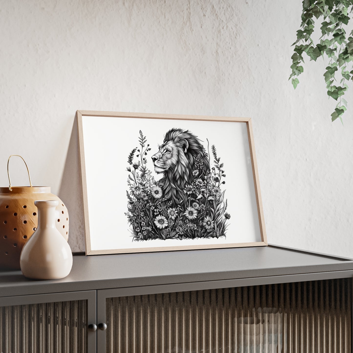 Löwe mit Wildblüten