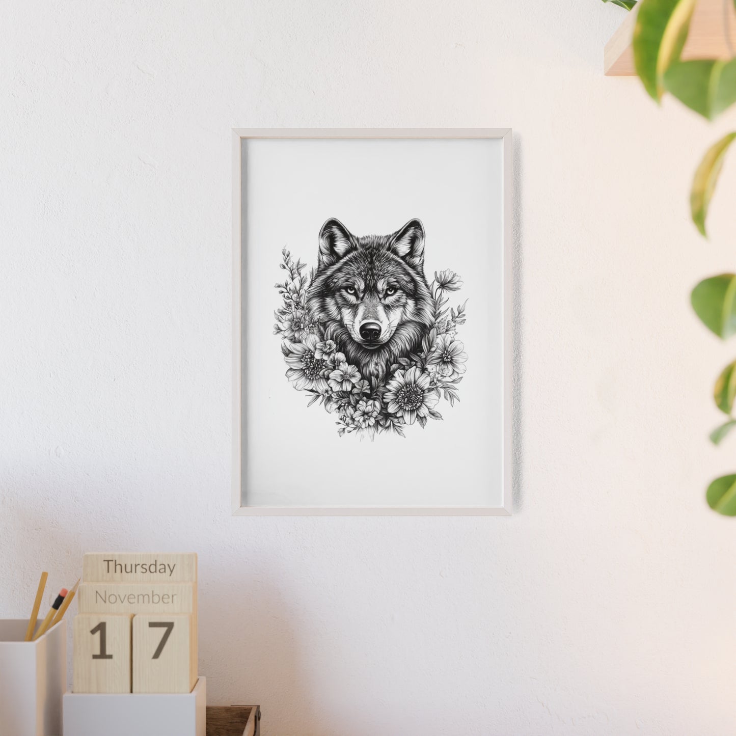 Wolf mit Wildblumen